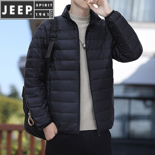 Jeep spirit light and thin 90 velvet rib down jacket for men and women outdoor warm commuting casual couple jacket men's jacket liner trendy stand collar black 2xl 185/104a