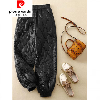 Pierre cardin diamond down cotton trousers for women, fashionable and light outerwear, 2025 autumn and winter loose slimming casual warm leggings bloomers black m (recommended 90-110jin jin equals 0.5 kg)