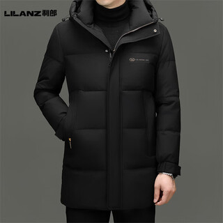 Lilanz Мужской пуховик средней длины, зимний утолщенный, новинка 2025 года, повседневная теплая куртка для папы с капюшоном, мужская флагманская мужская куртка lilanz, черный l 175 Рекомендуется 120–140 Джин Джин равен 0,5 кг