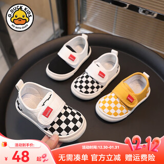 G.duck little yellow duck children's canvas shoes spring and autumn new boys and girls cloth shoes children's shoes baby toddler shoes kindergarten indoor shoes black and white checkered size 23 shoe inner length 14.0cm