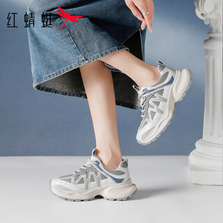 Red dragonfly women's shoes thick sole heightening daddy shoes women's new mesh breathable versatile casual sports shoes outdoor light travel shoes exb160301 gray (5cm) 35