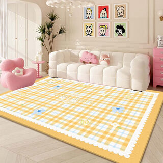 Fantasy living room floor mat, cute and simple girl's room carpet, large area non-slip and stain-resistant bedroom bedside floor mat 100x201cm (upgraded crystal velvet floor mat) brown plaid lace bear