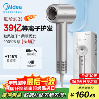 Midea high-speed hair dryer, 3.9 billion plasma hair care, household negative ion hair dryer, sterilization and head mite removal hair dryer fg208 silver, national subsidy, christmas gift recommendation