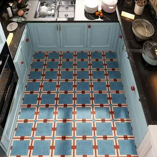 Fantasy kitchen special floor mats are non-slip and oil-proof and can be wiped and wiped. retro household waterproof and dirt-resistant full-cover pvc door carpet ripple 80x100cm coated no-wash and wipeable