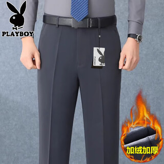 Шерстяные брюки playboy на осень и зиму, толстые негладкие свободные прямые мужские брюки среднего возраста, деловые повседневные брюки для папы, костюм, брюки z2538, темно-серые зимние плюс бархатные 38 382 футов, 9 талии