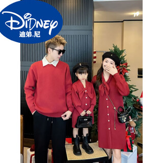 Disney (disney) 2025 new year's greetings clothing, festive parent-child clothing, autumn and winter red sweater dress knitted jacket for a family of three or four, burgundy 80 children's tops (20jin jin is equal to 0.5 kg)