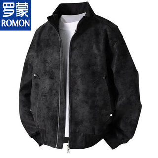 Romon 2025 new leather jacket men's large size american retro new casual autumn and winter loose velvet warm jacket black spring and autumn thin l 121-140jin jin equals 0.5 kg