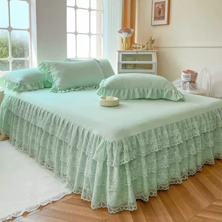 Yusenyi protective cover solid color princess lace bedskirt high-end summer single-piece bed cover dust-proof and ugly three-piece bed cover lace flower song green 1 piece flower song green 150cmx200cm single piece bed skirt 150cmx200cm single piece bed skirt