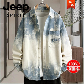 Jeep spirit2025 new men's spring and autumn thickened cotton washed denim shirt teenagers american work jacket jacket plus size men's clothing - denim blue m