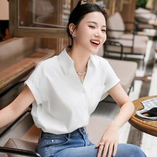 Tan fei summer cool shirt summer new v-neck slim shirt intellectual elegant small flying sleeve top women white a m