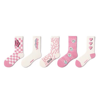 Pami (pami) pink socks women's ins trendy sports mid-calf socks cute dopamine internet celebrity spring and summer style 2025 new style pink trendy socks group a_couple style_(suitable for sizes 36-43) one size fits all five pairs 7a (36-39)