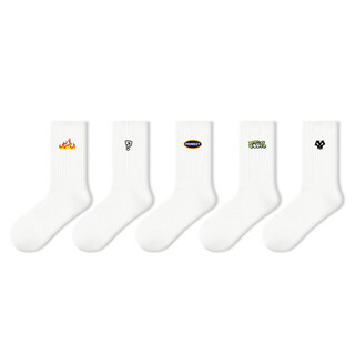 Pami white socks for women, spring and summer mid-calf socks with embroidered letters for men, sports couples, summer long summer stockings, cotton pattern embroidery - mid-calf socks, one size fits all (suitable for sizes 36-43)