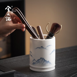 Xi yuanji mutton fat jade porcelain tea ceremony six gentlemen tea set accessories set household high-end tea knife tea clip tea pot brush tea making tools qingzhang flow cloud tube + ebony tea ceremony five-piece set