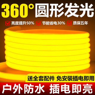 Fanyao round light strip led soft light strip 220v super bright cob outdoor advertising waterproof project lighting exterior wall atmosphere light strip 360 luminous 5 meters free 1 plug white light