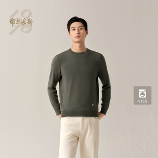 Ordos 1980 machine washable worsted wool new round neck reversible men's sweater 26 early spring snail gray green m 170/92a