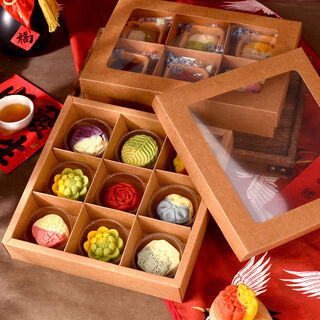 Fantasy packaging box kraft paper nine-square grid 4 pieces 6 pieces flower pastry gift box burgundy velvet rope 100 meters