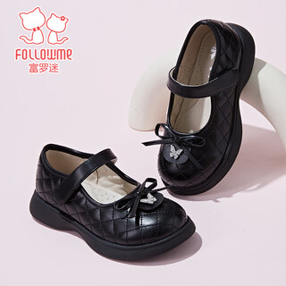 Fuluo mi girls' leather shoes 26 spring small fragrance style campus soft sole shoes little girls fashionable and versatile princess shoes black 28