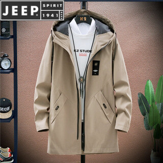 Jeep spirit2025 new winter and autumn windbreaker men's velvet thickened mid-length jacket slim and handsome men's top 8029 khaki m
