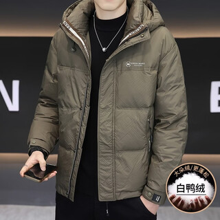 Kbxng jinba hooded down jacket men's winter new trendy brand handsome texture design thickened warm and cold-proof jacket green m 115jin jin is equal to 0.5 kg within