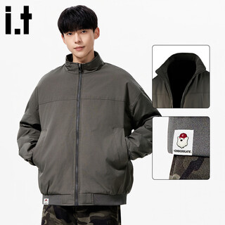 Chocoolate it men's stand collar retro jacket cotton jacket men's 2025 winter thickened warm loose cotton jacket men rock gray counter quality m recommendation 95-110jin jin is equal to 0.5 kg