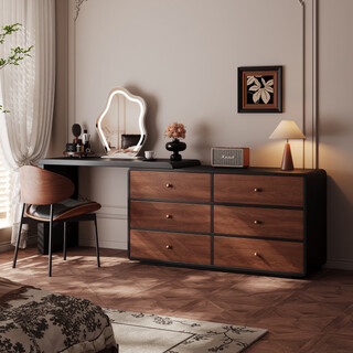 Pupan qiulan mid-century style dressing table and chest integrated bedroom retro solid wood dressing table small apartment bedside cabinet storage cabinet 1.2m table + 0.6m three drawer cabinet + rattan chair solid wood board