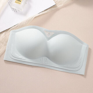 Tingmei (gracewell) non-slip strapless bra for women with small breasts push-up bra seamless invisible soft support tube top dress cup lake blue xl suitable for 85ab cup, 120-135jin jin is equal to 0.5 kg