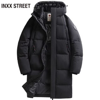 Inxx (inxx) inxx street hooded warm cotton jacket for men in winter, new thickened northeastern mid-length cotton coat, extra thick cotton jacket, black, one size fits all, 50 recommended 145-170 jin jin is equal to 0.5 kg