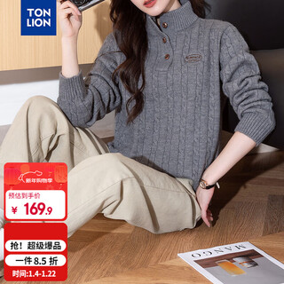 Tonlion 2025 autumn and winter retro style half cardigan half turtle collar women's pullover sweater