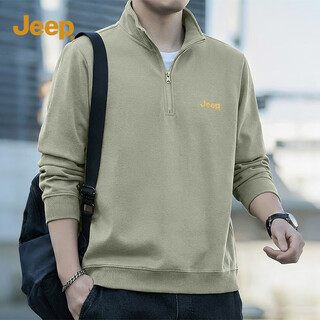 Jeep heavyweight sweatshirt men's spring high-end half-zip stand-up collar long-sleeved t-shirt business middle-aged loose jacket