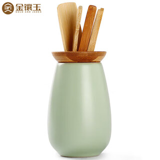 Gold inlaid jade tea set accessories tea ceremony six gentlemen ceramic solid wood tea needles tea shovel tea clips ru kiln tea ceremony