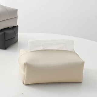 Fantasy solid color leather tissue box large bag desktop tissue box living room napkin box bathroom bedroom bedside table light luxury beige (skin-feeling tissue box)