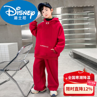 Disney boys' velvet suit autumn and winter new big children's winter thickened red zodiac new year clothes for new year's day cotton clothes red velvet thickened 120 cm