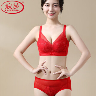 Langsha (langsha) year of the horse red underwear set for the year of the horse, small breasts, no rims, widening, auxiliary breasts, five-breasted bra and panties 859 set red 4-breasted (without shawl) 70a 32 medium thick cup