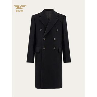 Ferragamo's new men's double-breasted wool coat, casual top, versatile gentleman, black 46