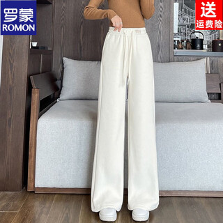 Romon extra thick sherpa straight pants for women in autumn and winter hot style 2026 new velvet thickened chenille corduroy trousers apricot trousers without velvet s recommended 80-95jin jin is equal to 0.5 kg