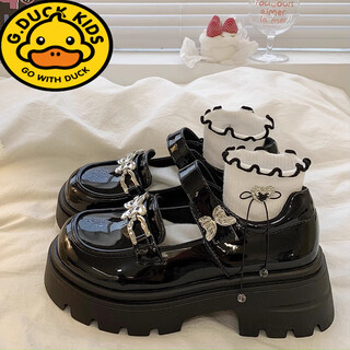 G.duck girls' small leather shoes 2025 new spring and autumn children's black princess shoes soft sole mary jane high-heeled shoes students black 34 inner length about 21cm
