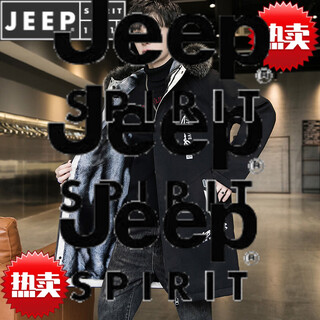 Jeep spirit parka men's winter velvet thickened cotton clothes mid-length hooded windbreaker trendy cotton jacket black m