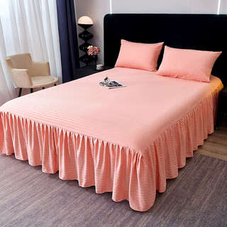 Yusenyi simple satin bedskirt bedspread single piece white bed and breakfast bedsheet protector cover dustproof cover usable for four seasons gege jade color 180x220cm bedskirt pillowcase pair