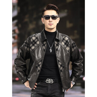 Xiaohongshu’s popular zixi vintage leather jacket for men with genuine leather goatskin spliced woolen lapels, removable thickened liner, black single lining m 16545-55kg
