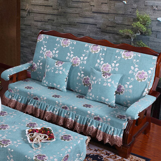 Piaoao spring and autumn chair seat cushion and backrest integrated thickened old-fashioned red solid wood sofa cushion with back cushion removable and washable chair sea snowy white desert rose open skirt three people 160cm