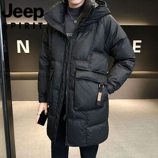 Jeep international brand mittellange daunenjacke herren winter 2025 neue kapuze verdickte lose freizeitjacke schwarz m empfohlen 105-125jin jin entspricht 0,5 kg