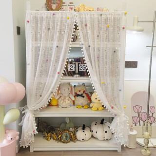 The shopkeeper's hair ball diy pom-pom lace gauze curtain cabinet curtain bookshelf shoe rack shelf block curtain tv cabinet curtain dream curtain self-adhesive orchid yarn middle opening/retractable velcro three-week hair ball 80 small colorful balls width after pleats 100 high 70cm (applicable width 100120