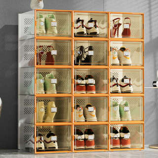 Yusenyi shoe box storage box transparent shoe cabinet dormitory shoes space-saving drawer folding sneakers plastic shoe rack high translucency can hold size 42 small orange 8 pieces 0x0x0cm