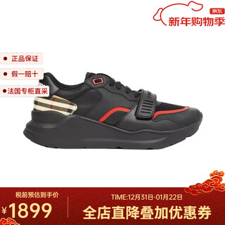 Burberry spot men's black leather with plaid velcro buckle sneakers 81039011 44