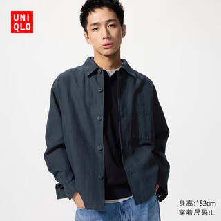 Uniqlo chaquetas camiseras de algodón y lino para hombres y mujeres/chaquetas de manga larga 482443 69 azul marino xl