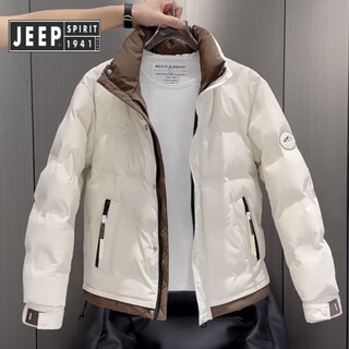 Jeep spirit jeep winter new men's stand-up collar down jacket short thickened warm duck down jacket fashionable casual versatile off-white m recommended weight 100-120jin jin equals 0.5 kg