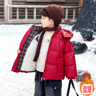 Disney down jacket boys' plush cotton jacket winter new style children's thickened cotton jacket winter baby boy's warm cotton cotton jacket style red cotton jacket (fleece style) 130 cm