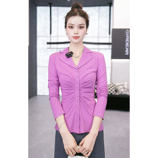 Girdear's hot new winter style, linear beauty, slim, fashionable, light and mature long-sleeved shirt 130097, light purple m (size 3)