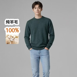 Jingdong direct purchase 100% wool men's round neck woolen sweater bottoming sweater 26 spring high-end sweater with floral green regular pure wool 3xl (190) 195-215jin jin is equal to 0.5 kg