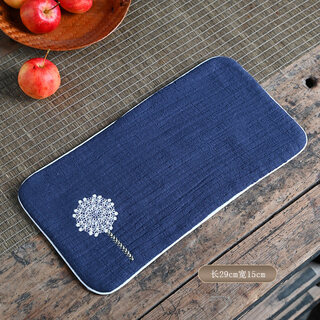 Guangyi cotton and linen thickened tea towel tea tablecloth waterproof tea ceremony mat chinese style zen kung fu tea ceremony embroidery travel tablecloth navy/dandelion (length 29cm width 15cm)